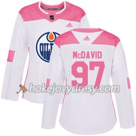 Dámské Hokejový Dres Edmonton Oilers Connor McDavid 97 Bílá 2017-2018 Adidas Růžová Fashion Authentic